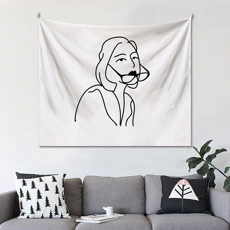 Japán stílusú falikárpit lányos illusztrációval – modern minimalista stílus, poliészter anyag, digitális hőtranszfer nyomtatás, téglalap alakú, testreszabható, alkalmas hálószobára, tanulószobára, gyerekszobára