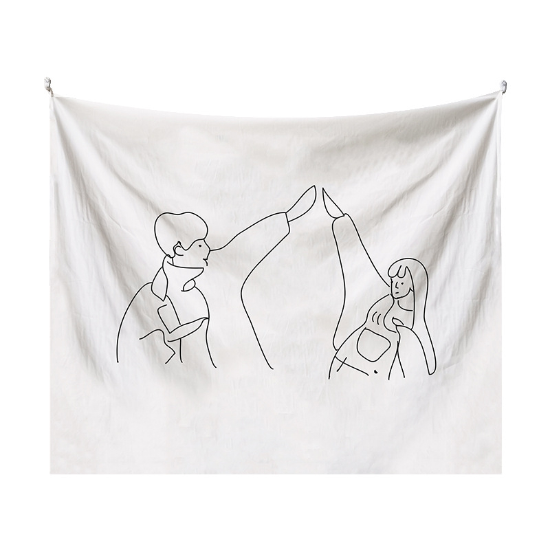 Japán stílusú falikárpit lányos illusztrációval – modern minimalista stílus, poliészter anyag, digitális hőtranszfer nyomtatás, téglalap alakú, testreszabható, alkalmas hálószobára, tanulószobára, gyerekszobára