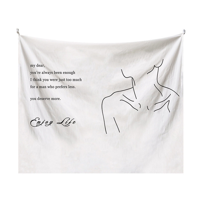 Japán stílusú falikárpit lányos illusztrációval – modern minimalista stílus, poliészter anyag, digitális hőtranszfer nyomtatás, téglalap alakú, testreszabható, alkalmas hálószobára, tanulószobára, gyerekszobára