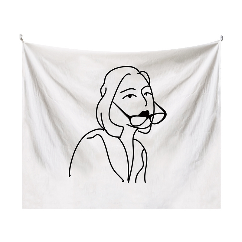 Japán stílusú falikárpit lányos illusztrációval – modern minimalista stílus, poliészter anyag, digitális hőtranszfer nyomtatás, téglalap alakú, testreszabható, alkalmas hálószobára, tanulószobára, gyerekszobára