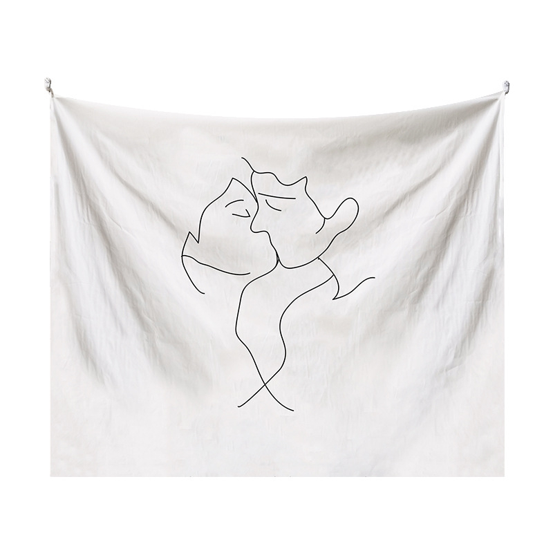 Japán stílusú falikárpit lányos illusztrációval – modern minimalista stílus, poliészter anyag, digitális hőtranszfer nyomtatás, téglalap alakú, testreszabható, alkalmas hálószobára, tanulószobára, gyerekszobára