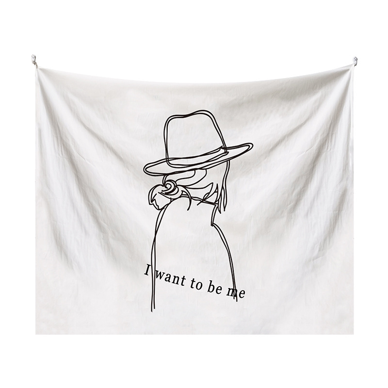 Japán stílusú falikárpit lányos illusztrációval – modern minimalista stílus, poliészter anyag, digitális hőtranszfer nyomtatás, téglalap alakú, testreszabható, alkalmas hálószobára, tanulószobára, gyerekszobára