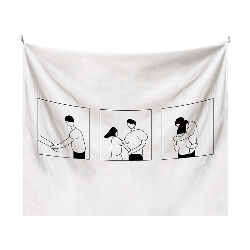 Japán stílusú falikárpit lányos illusztrációval – modern minimalista stílus, poliészter anyag, digitális hőtranszfer nyomtatás, téglalap alakú, testreszabható, alkalmas hálószobára, tanulószobára, gyerekszobára