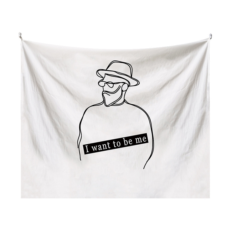 Japán stílusú falikárpit lányos illusztrációval – modern minimalista stílus, poliészter anyag, digitális hőtranszfer nyomtatás, téglalap alakú, testreszabható, alkalmas hálószobára, tanulószobára, gyerekszobára