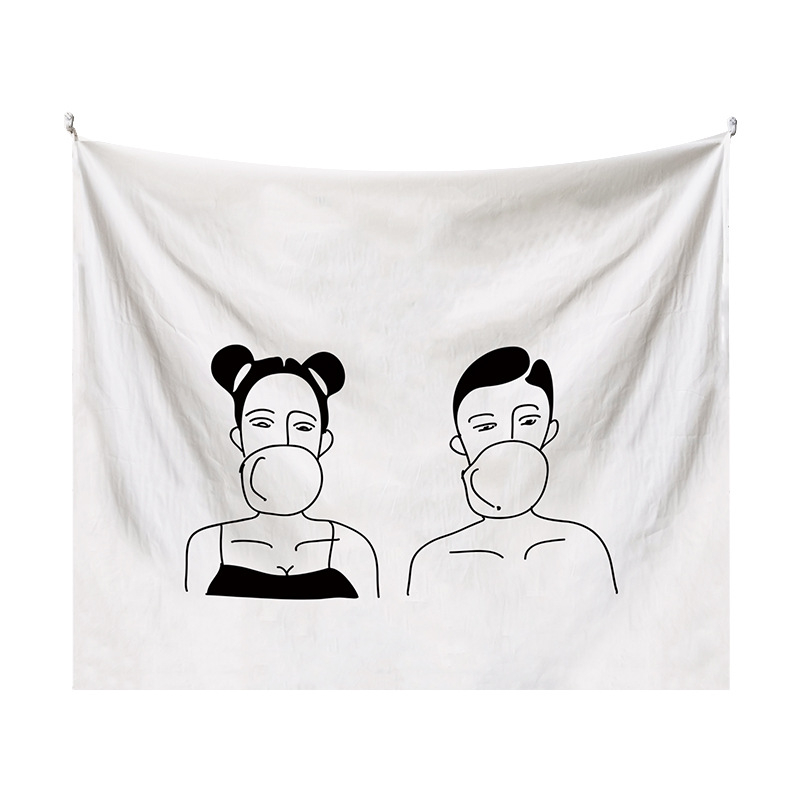 Japán stílusú falikárpit lányos illusztrációval – modern minimalista stílus, poliészter anyag, digitális hőtranszfer nyomtatás, téglalap alakú, testreszabható, alkalmas hálószobára, tanulószobára, gyerekszobára