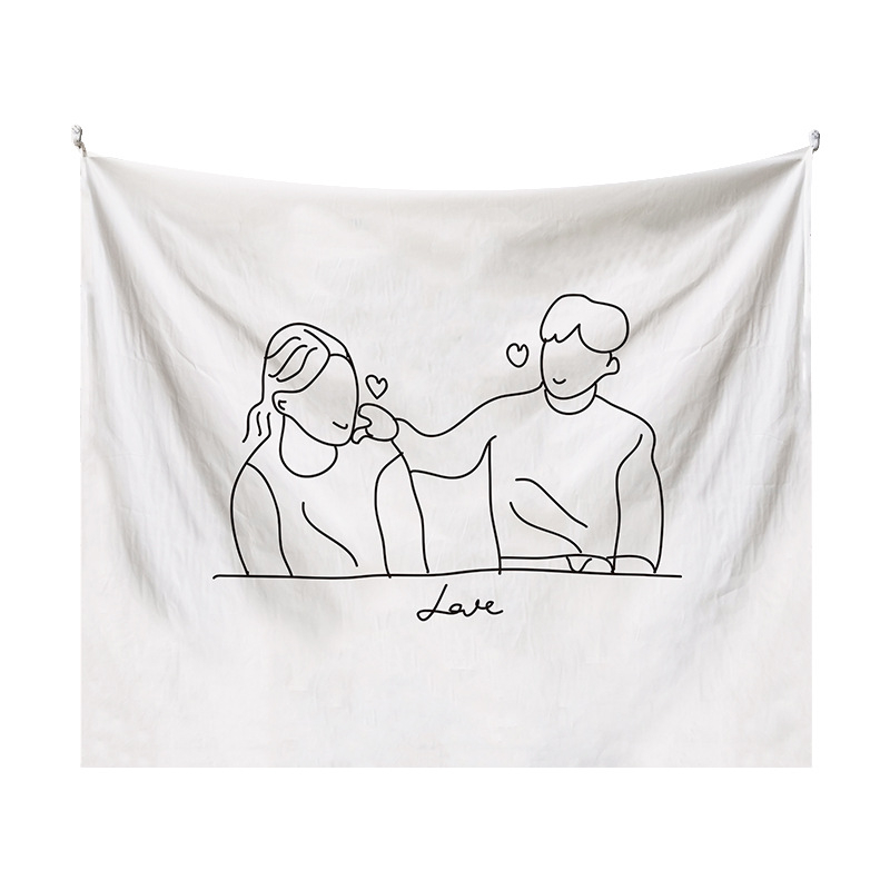 Japán stílusú falikárpit lányos illusztrációval – modern minimalista stílus, poliészter anyag, digitális hőtranszfer nyomtatás, téglalap alakú, testreszabható, alkalmas hálószobára, tanulószobára, gyerekszobára