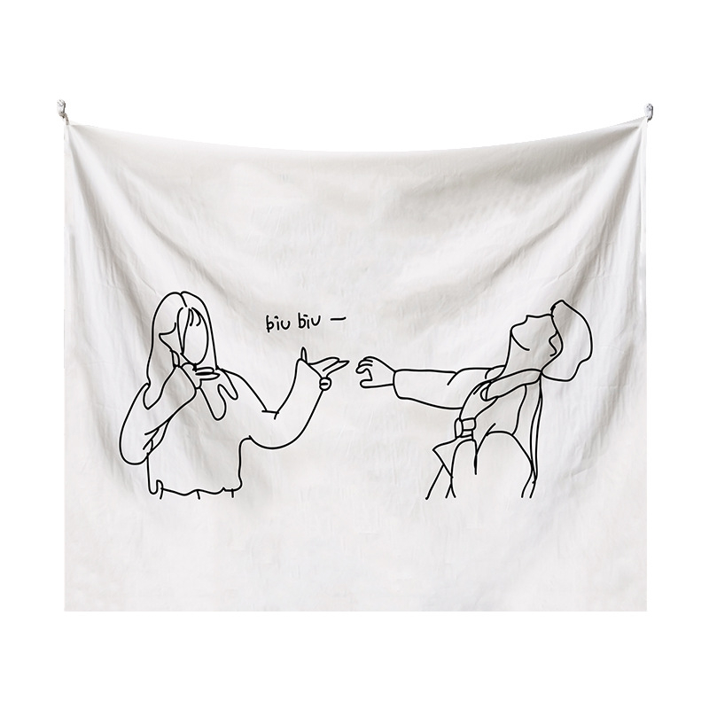 Japán stílusú falikárpit lányos illusztrációval – modern minimalista stílus, poliészter anyag, digitális hőtranszfer nyomtatás, téglalap alakú, testreszabható, alkalmas hálószobára, tanulószobára, gyerekszobára