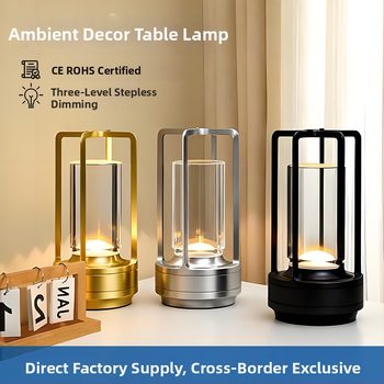 Stalo lempa su kryžiaus formos krištolo dizainu, įkraunama, prisilietimo valdymas, aplinkos šviesa, metalo laikiklis