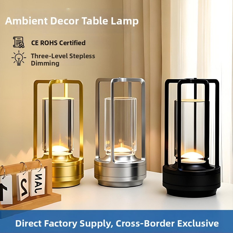 Stolná lampa s krížovým kryštálovým dizajnom, dobíjateľná, dotykové ovládanie, ambientné svetlo, kovový držiak