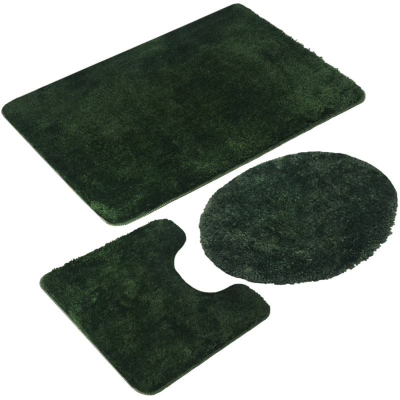 3 darabos fürdőszobai szőnyegkészlet, nedvszívó, csúszásmentes flockált felülettel, téglalap alakú, poliészter rost
