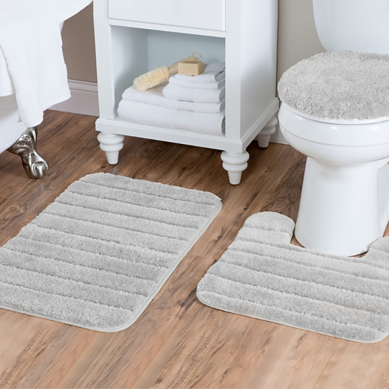 3 darabos fürdőszobai szőnyegkészlet, nedvszívó, csúszásmentes flockált felülettel, téglalap alakú, poliészter rost