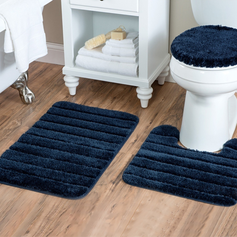 3 darabos fürdőszobai szőnyegkészlet, nedvszívó, csúszásmentes flockált felülettel, téglalap alakú, poliészter rost