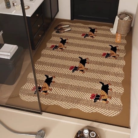 Fürdőszobai padlómatrac poliészterből, négyszög alakú, geometrikus és aranyos állatmintával, mosható, kínai stílus