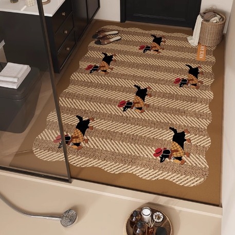 Fürdőszobai padlómatrac poliészterből, négyszög alakú, geometrikus és aranyos állatmintával, mosható, kínai stílus