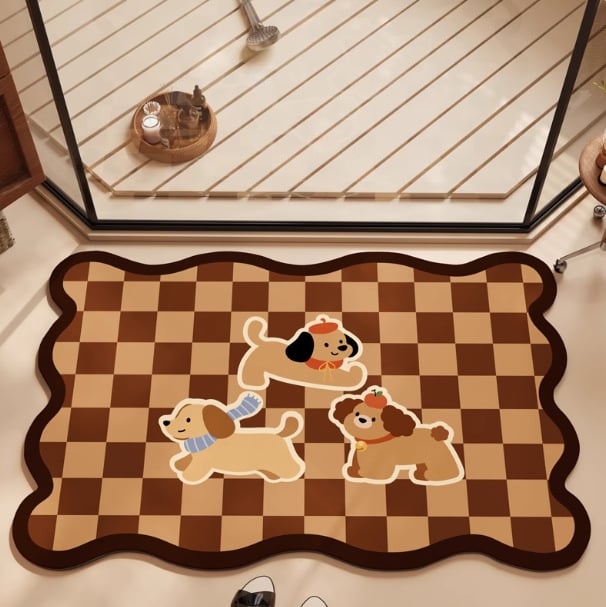 Fürdőszobai padlómatrac poliészterből, négyszög alakú, geometrikus és aranyos állatmintával, mosható, kínai stílus