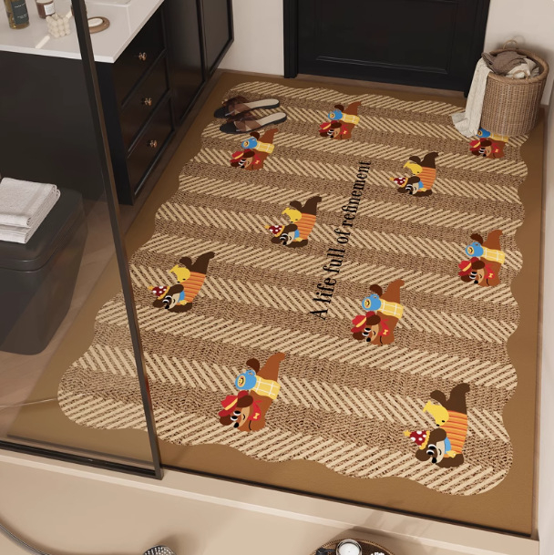 Fürdőszobai padlómatrac poliészterből, négyszög alakú, geometrikus és aranyos állatmintával, mosható, kínai stílus