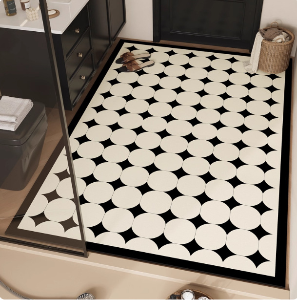 Fürdőszobai padlómatrac poliészterből, négyszög alakú, geometrikus és aranyos állatmintával, mosható, kínai stílus