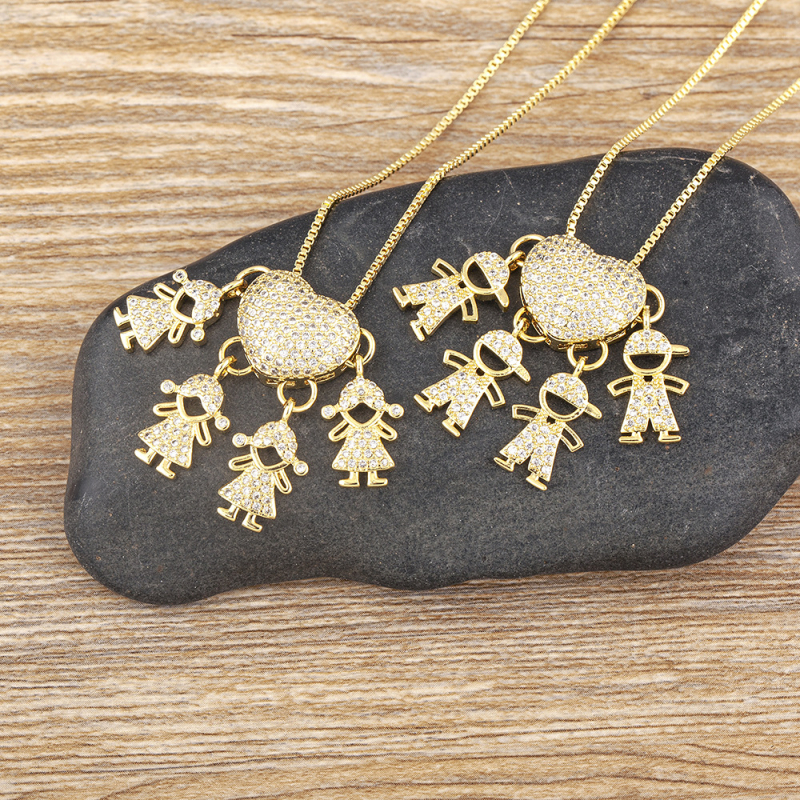 Gyermekek kollekciója medálos nyaklánc – réz alap 18K aranyozással és cirkóniával, elektroplakálás, többszintű dizájn, uniszex, állítható hossz, 15 g, márka Yuyou