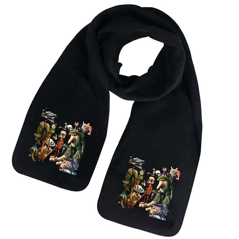 Šalikas iš fliso, karikatūrų raštas, žiemos šiluma, spausdintas dizainas