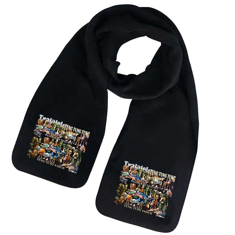 Šalikas iš fliso, karikatūrų raštas, žiemos šiluma, spausdintas dizainas