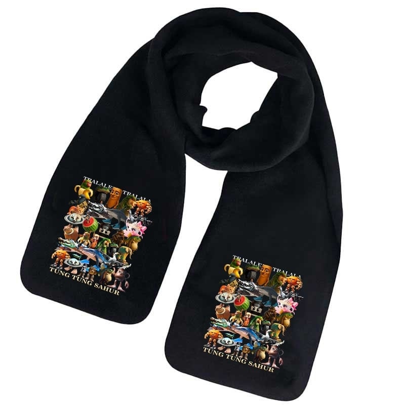 Šalikas iš fliso, karikatūrų raštas, žiemos šiluma, spausdintas dizainas