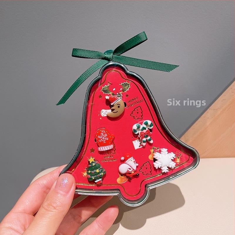 Juvelierizstrādājumu komplekts: regulējams gredzens un karikatūras Ziemassvētku vecītis auskari — Ziemassvētku dāvana bērniem