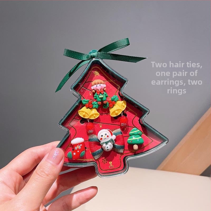 Juvelierizstrādājumu komplekts: regulējams gredzens un karikatūras Ziemassvētku vecītis auskari — Ziemassvētku dāvana bērniem