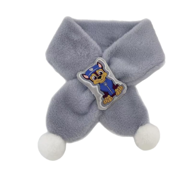 Vaikų pūkuotas šalikėlis su karikatūrų raštu rudenį ir žiemą, stačiakampio formos, paprasta austa