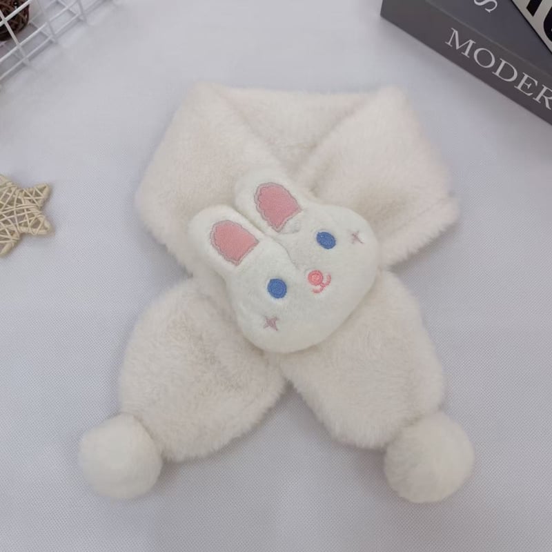 Vaikų pūkuotas šalikėlis su karikatūrų raštu rudenį ir žiemą, stačiakampio formos, paprasta austa