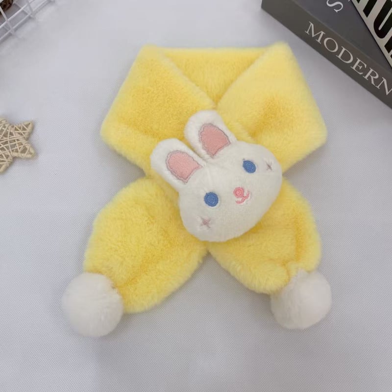 Vaikų pūkuotas šalikėlis su karikatūrų raštu rudenį ir žiemą, stačiakampio formos, paprasta austa