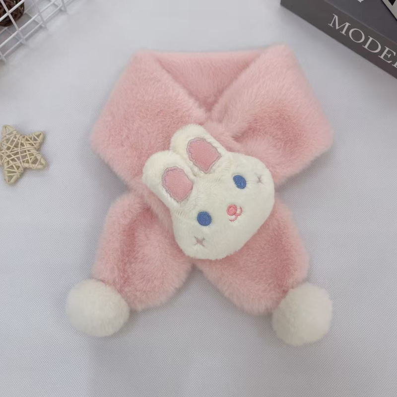 Vaikų pūkuotas šalikėlis su karikatūrų raštu rudenį ir žiemą, stačiakampio formos, paprasta austa