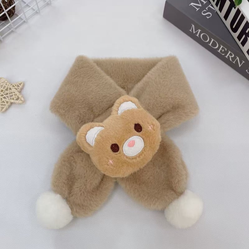 Vaikų pūkuotas šalikėlis su karikatūrų raštu rudenį ir žiemą, stačiakampio formos, paprasta austa