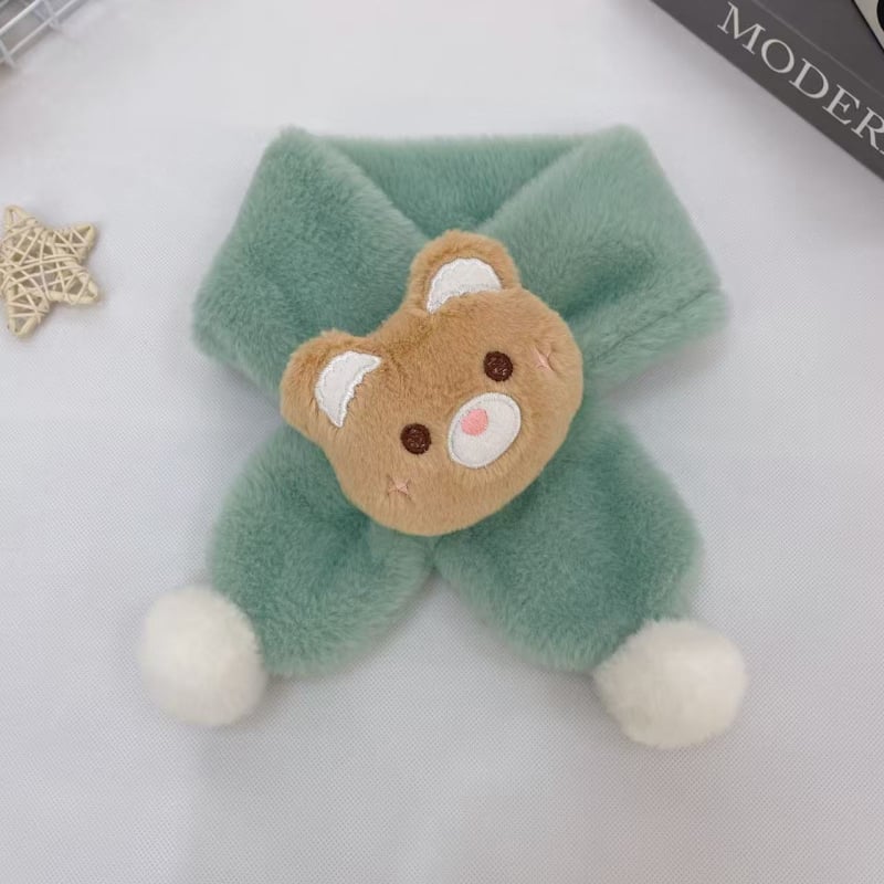 Vaikų pūkuotas šalikėlis su karikatūrų raštu rudenį ir žiemą, stačiakampio formos, paprasta austa