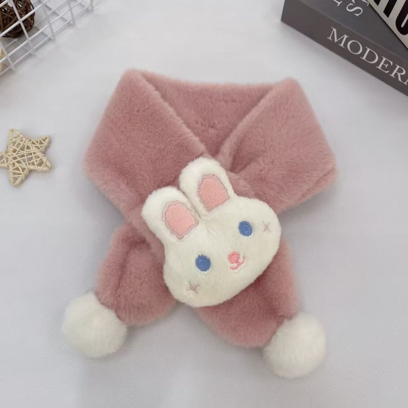 Vaikų pūkuotas šalikėlis su karikatūrų raštu rudenį ir žiemą, stačiakampio formos, paprasta austa