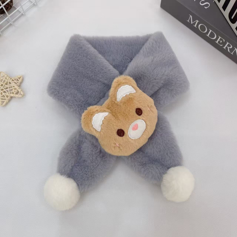 Vaikų pūkuotas šalikėlis su karikatūrų raštu rudenį ir žiemą, stačiakampio formos, paprasta austa