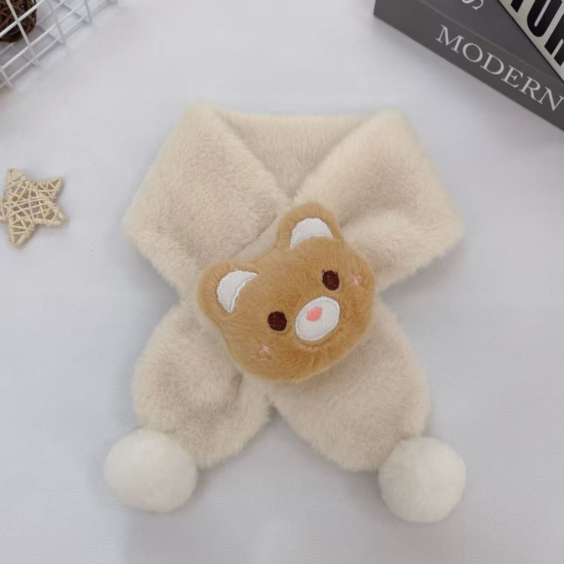 Vaikų pūkuotas šalikėlis su karikatūrų raštu rudenį ir žiemą, stačiakampio formos, paprasta austa