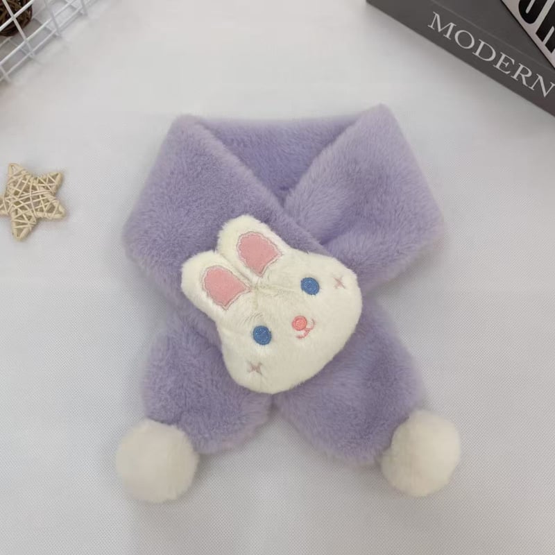 Vaikų pūkuotas šalikėlis su karikatūrų raštu rudenį ir žiemą, stačiakampio formos, paprasta austa