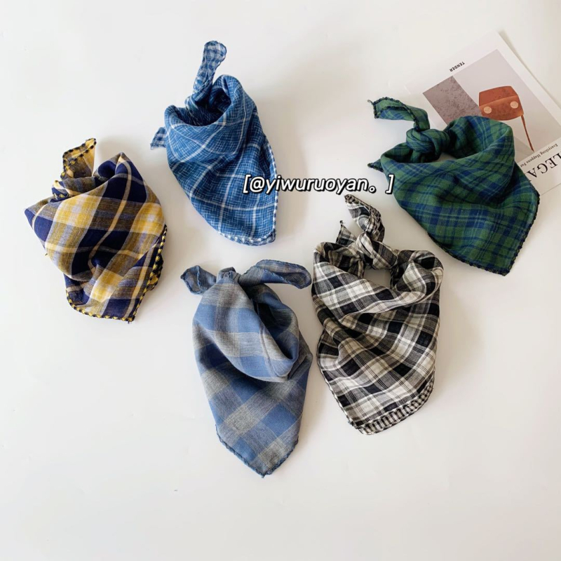 Bērnu kvadrātveida dvielis, kokvilna, režģa raksts, vienkāršs audums, dekoratīvs