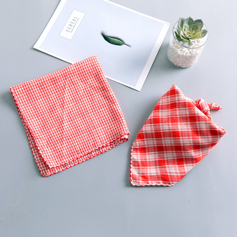 Bērnu kvadrātveida dvielis, kokvilna, režģa raksts, vienkāršs audums, dekoratīvs