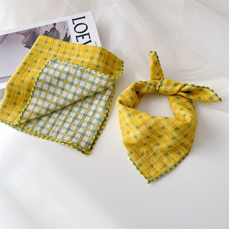 Bērnu kvadrātveida dvielis, kokvilna, režģa raksts, vienkāršs audums, dekoratīvs