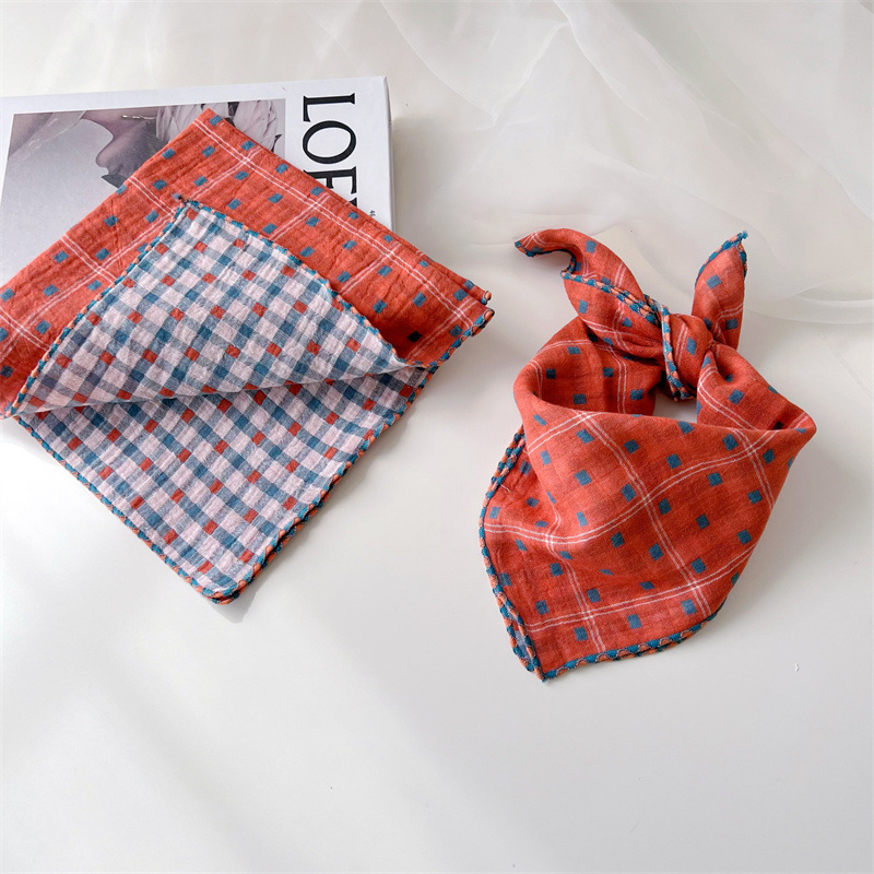 Bērnu kvadrātveida dvielis, kokvilna, režģa raksts, vienkāršs audums, dekoratīvs