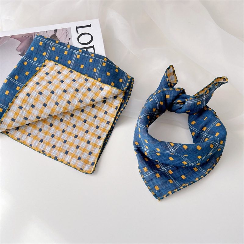 Bērnu kvadrātveida dvielis, kokvilna, režģa raksts, vienkāršs audums, dekoratīvs