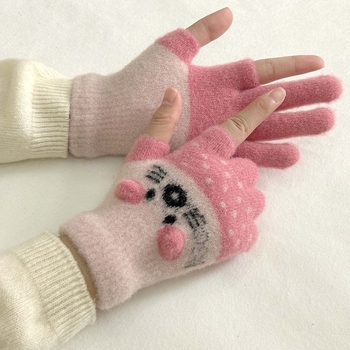 Vaikų pirštinės su veliūrine įdanga, dviejų pirštų dizainas, jautrios skaitmenų ekranams, animacinio stiliaus, rudens-žiemos sezonas