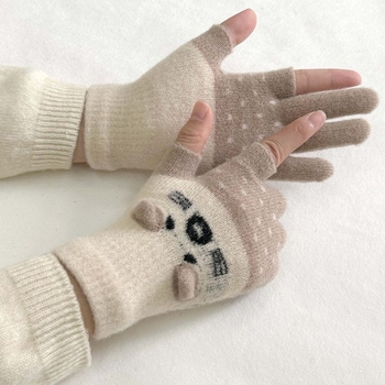 Vaikų pirštinės su veliūrine įdanga, dviejų pirštų dizainas, jautrios skaitmenų ekranams, animacinio stiliaus, rudens-žiemos sezonas