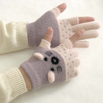 Vaikų pirštinės su veliūrine įdanga, dviejų pirštų dizainas, jautrios skaitmenų ekranams, animacinio stiliaus, rudens-žiemos sezonas