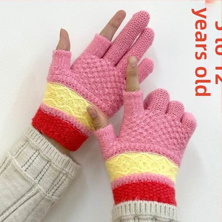 Vaikų pirštinės su veliūrine įdanga, dviejų pirštų dizainas, jautrios skaitmenų ekranams, animacinio stiliaus, rudens-žiemos sezonas