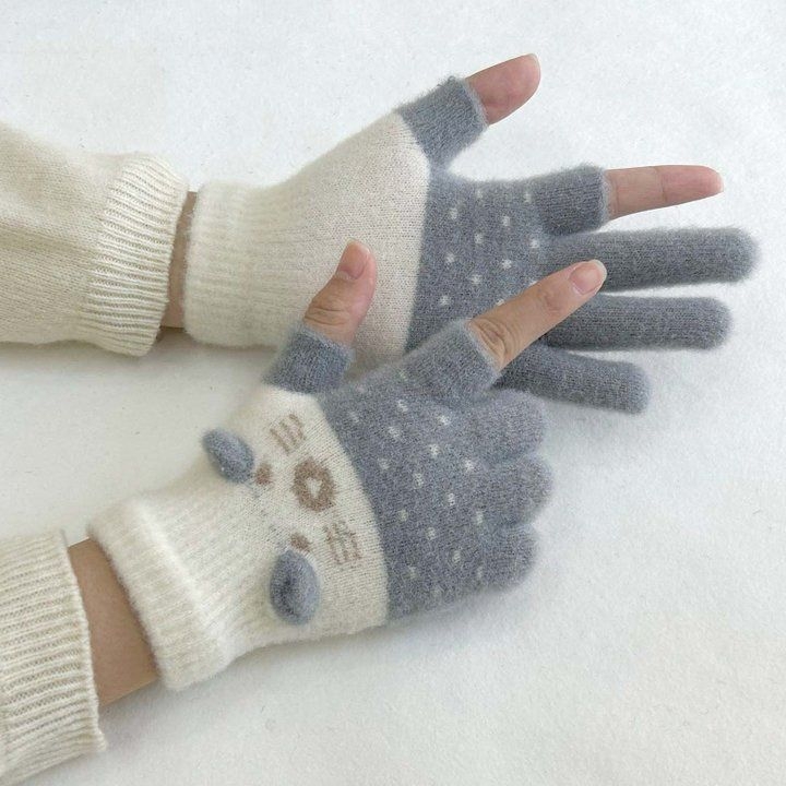 Vaikų pirštinės su veliūrine įdanga, dviejų pirštų dizainas, jautrios skaitmenų ekranams, animacinio stiliaus, rudens-žiemos sezonas