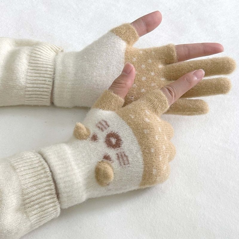 Vaikų pirštinės su veliūrine įdanga, dviejų pirštų dizainas, jautrios skaitmenų ekranams, animacinio stiliaus, rudens-žiemos sezonas