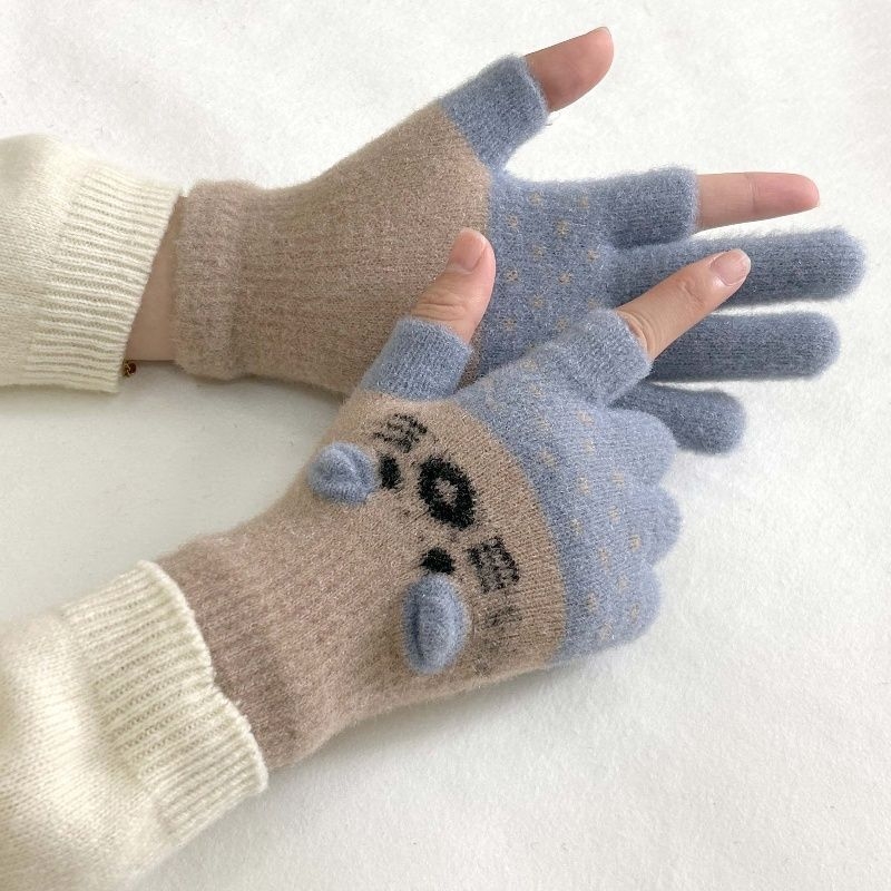 Vaikų pirštinės su veliūrine įdanga, dviejų pirštų dizainas, jautrios skaitmenų ekranams, animacinio stiliaus, rudens-žiemos sezonas