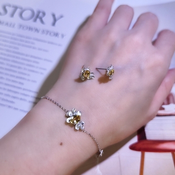 Set de bijuterii pentru femei: colier din argint 925 cu pietre naturale de cristal, formă de floare, design multistrat, lanț încrucișat, granat și topaz